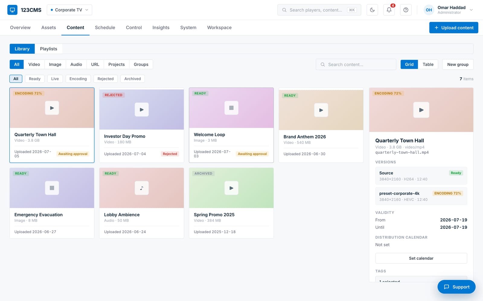 123CMS — Content — library, transcoding & approvals